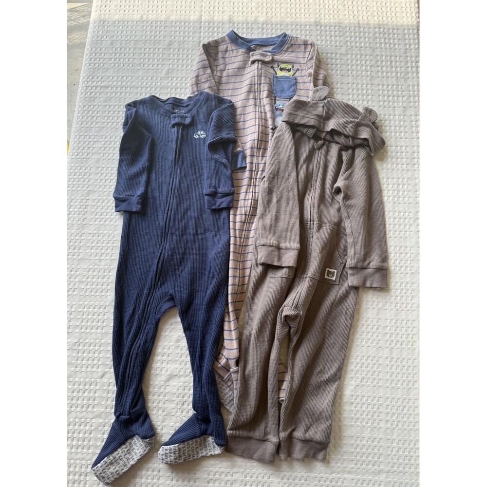 3 Piece- Toddler 18 months Pajamas Bundle Carter’s  Footed Zip Blue